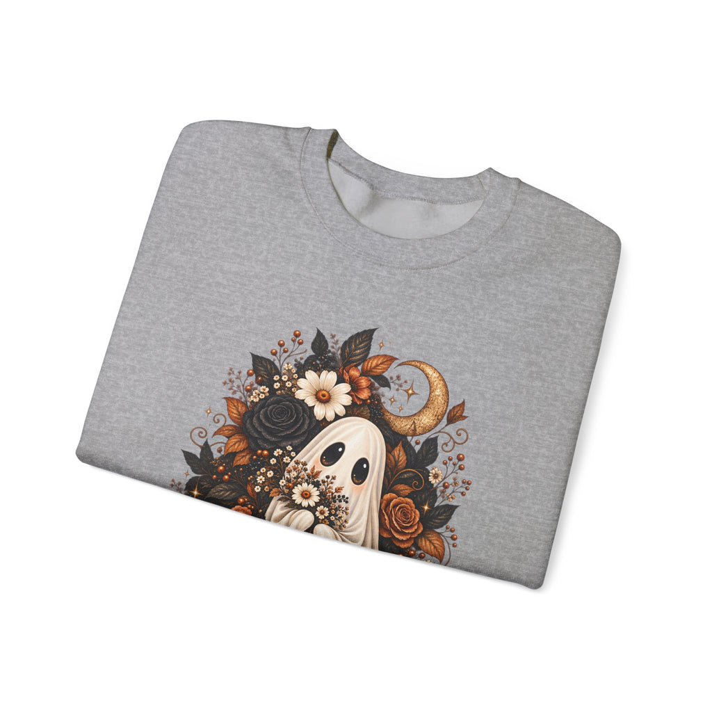 Unisex Autumn Ghost Floral Crewneck Sweatshirt With Spooky Fall Art