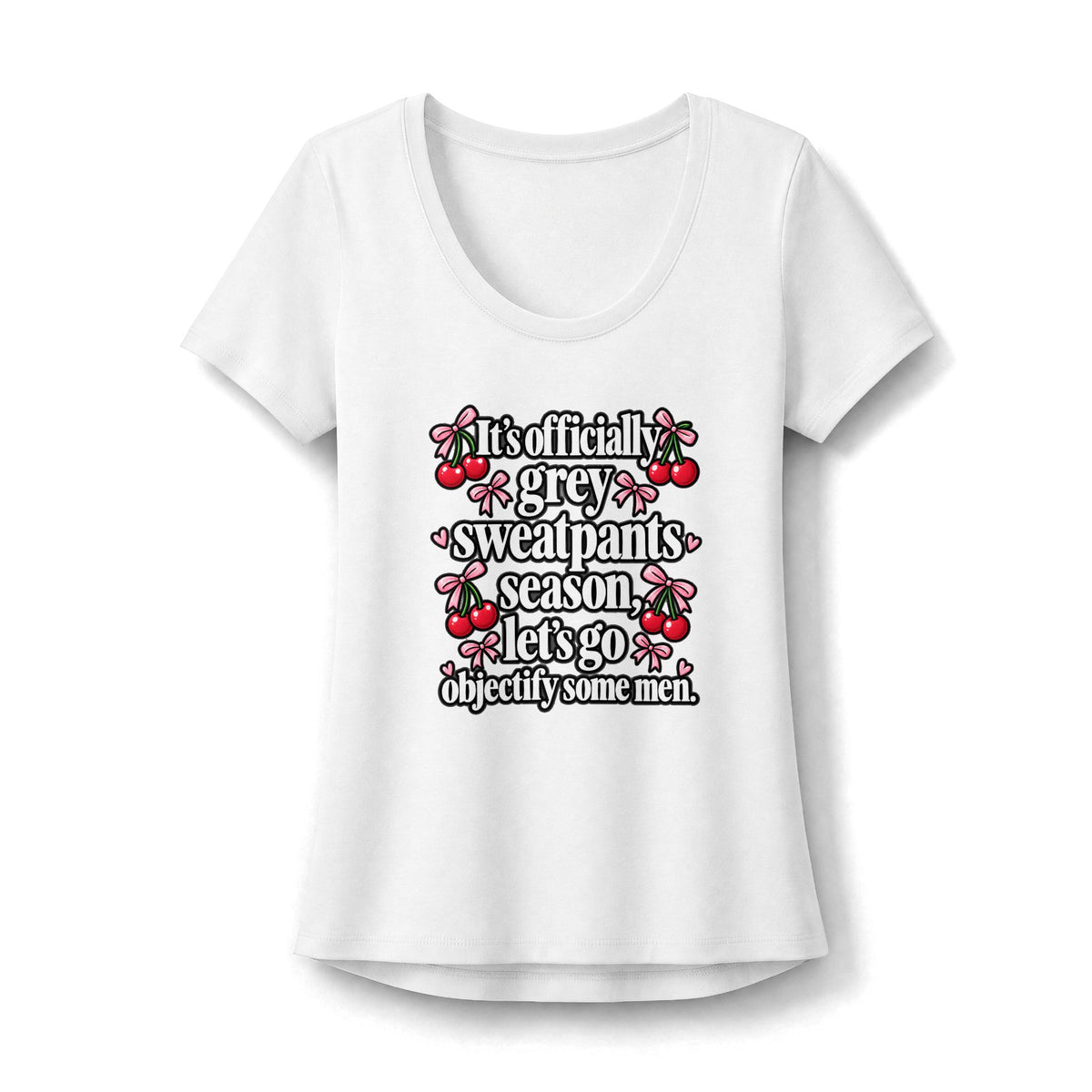 Womens Grey Sweatpants Season Scoop Neck Tee Funny Coquette Cherry Shirt