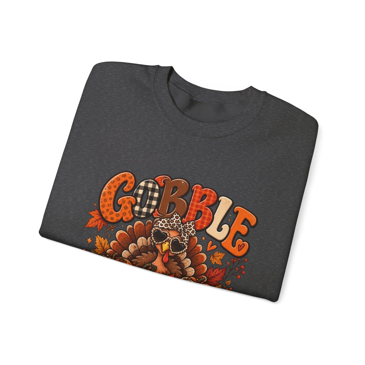 Gobble Till You Wobble Thanksgiving Turkey Crewneck Sweatshirt With Fall Leaves