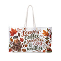 Fall Weekender Bag Leaves Coffee Sweaters & Cozy Weather Travel Tote  Autumn Overnight Bag | PNW Fall Gift