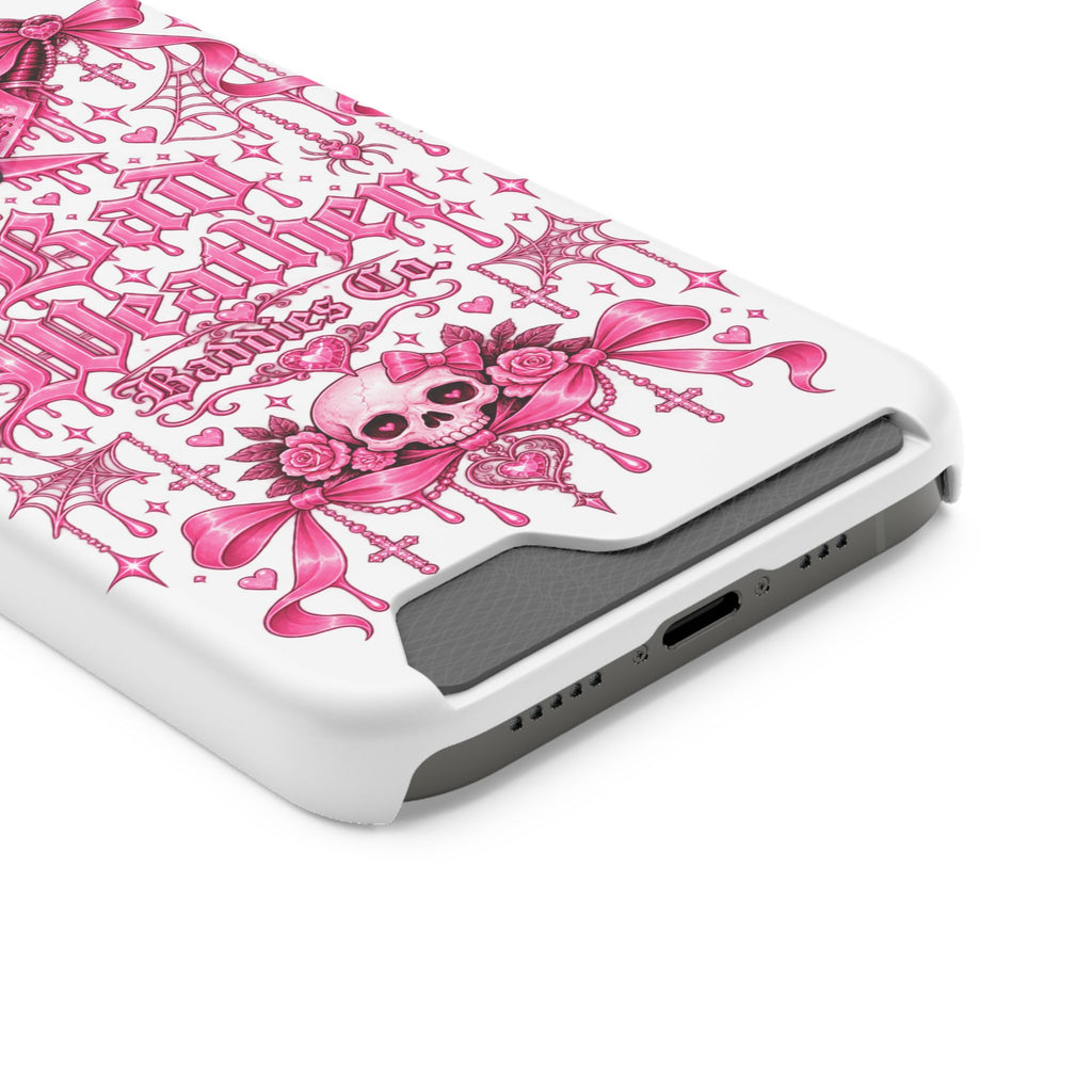 Pink Gothic Coquette Phone Case With Built In Card Holder For Cards