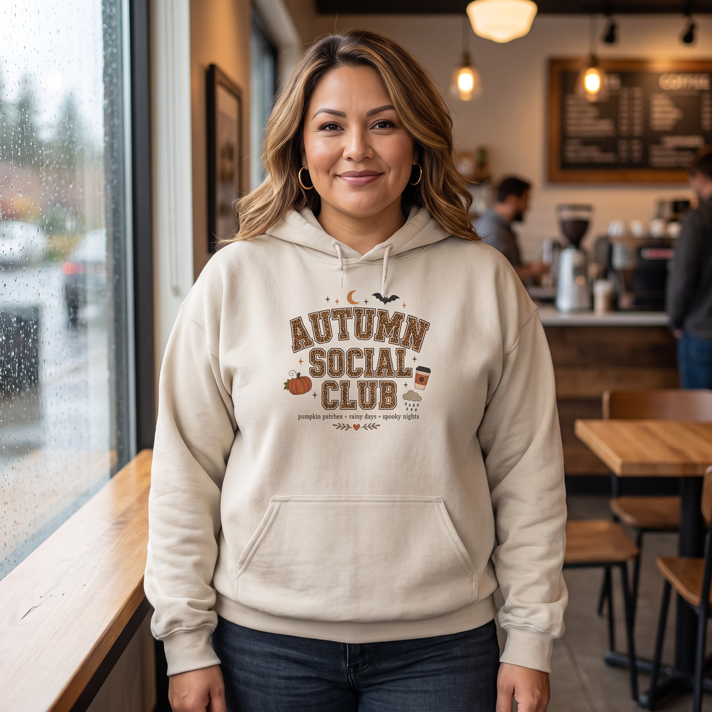 Autumn Social Club sweatshirt lifestyle mockup