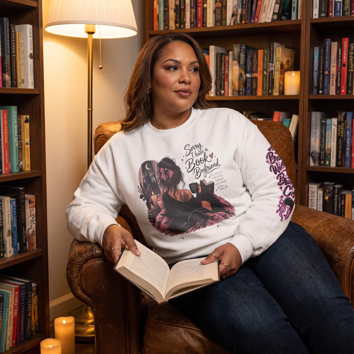 Sorry I Have a Book Boyfriend sweatshirt lifestyle mockup