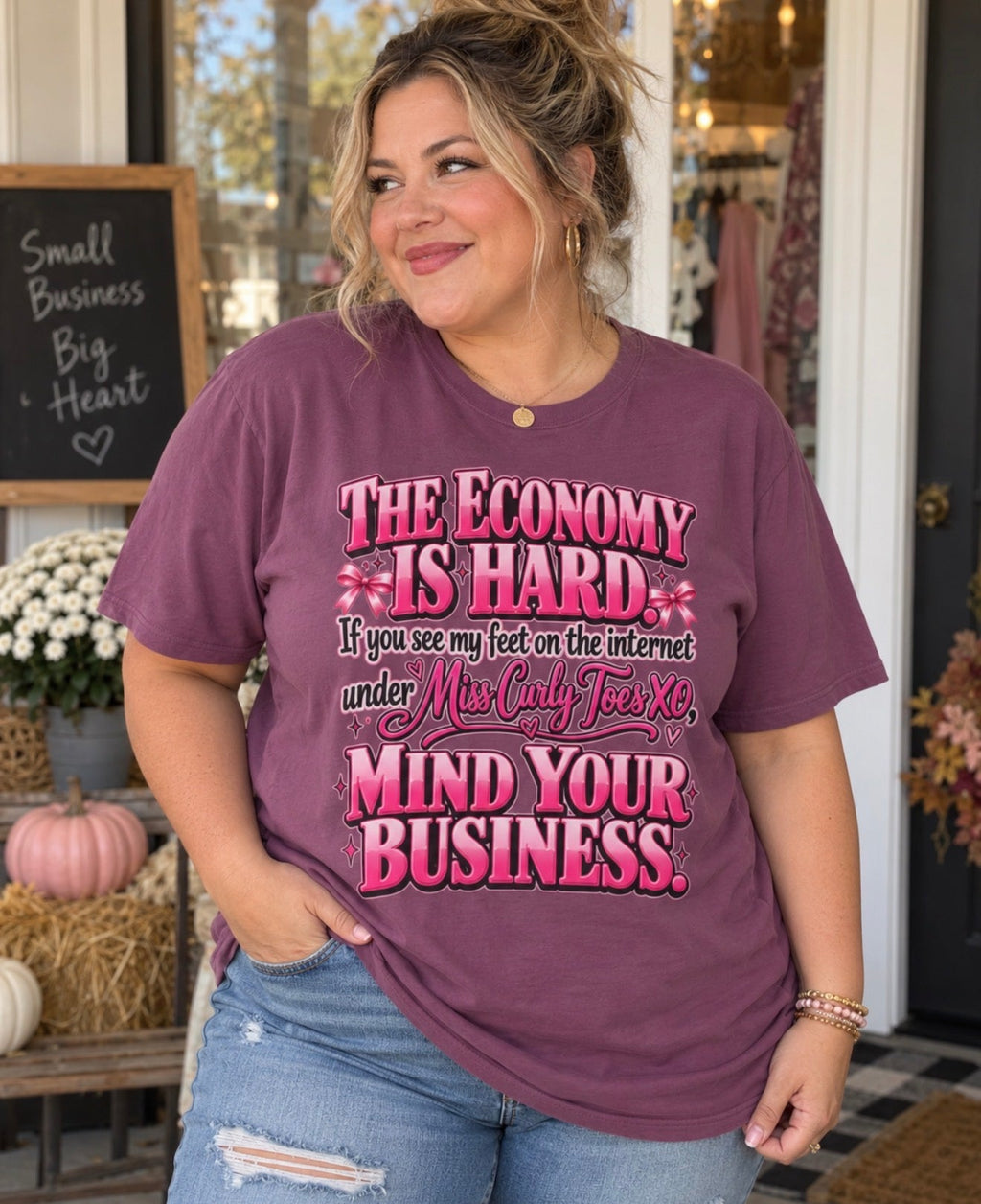 The Economy Is Hard coquette tee front and back lifestyle mockup 1
