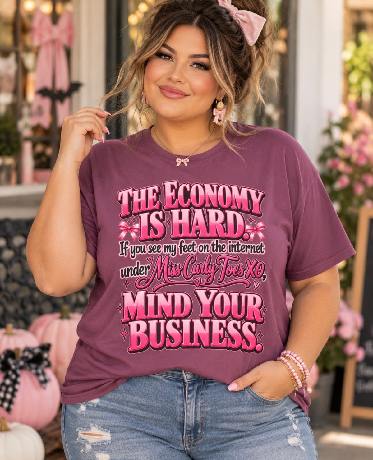 The Economy Is Hard coquette tee front and back lifestyle mockup 5