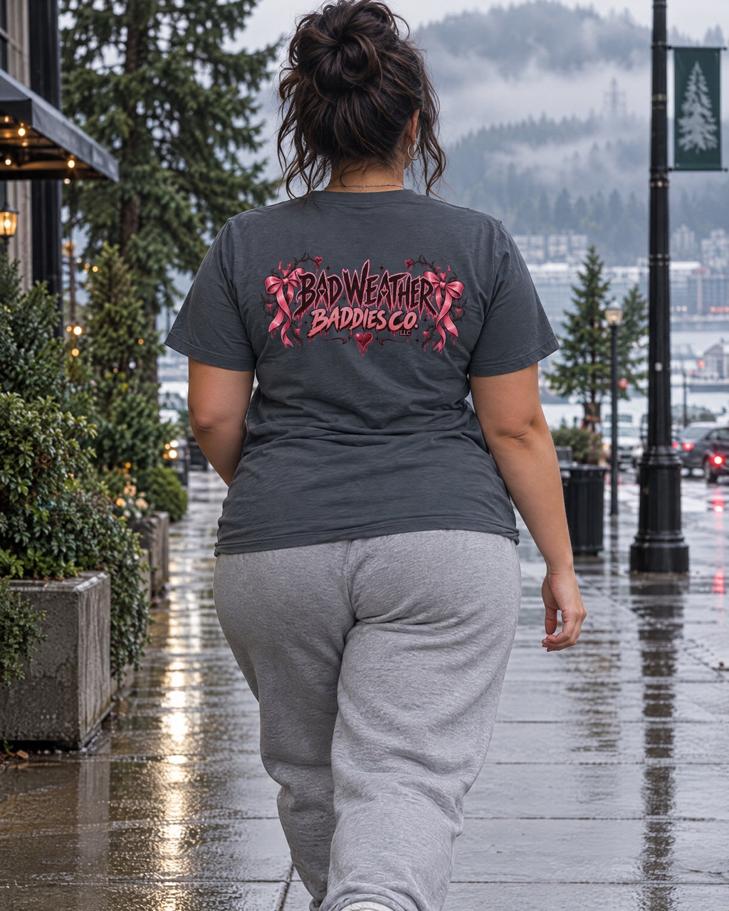 Bad Weather Baddies Co boyfriend tee back logo lifestyle mockup