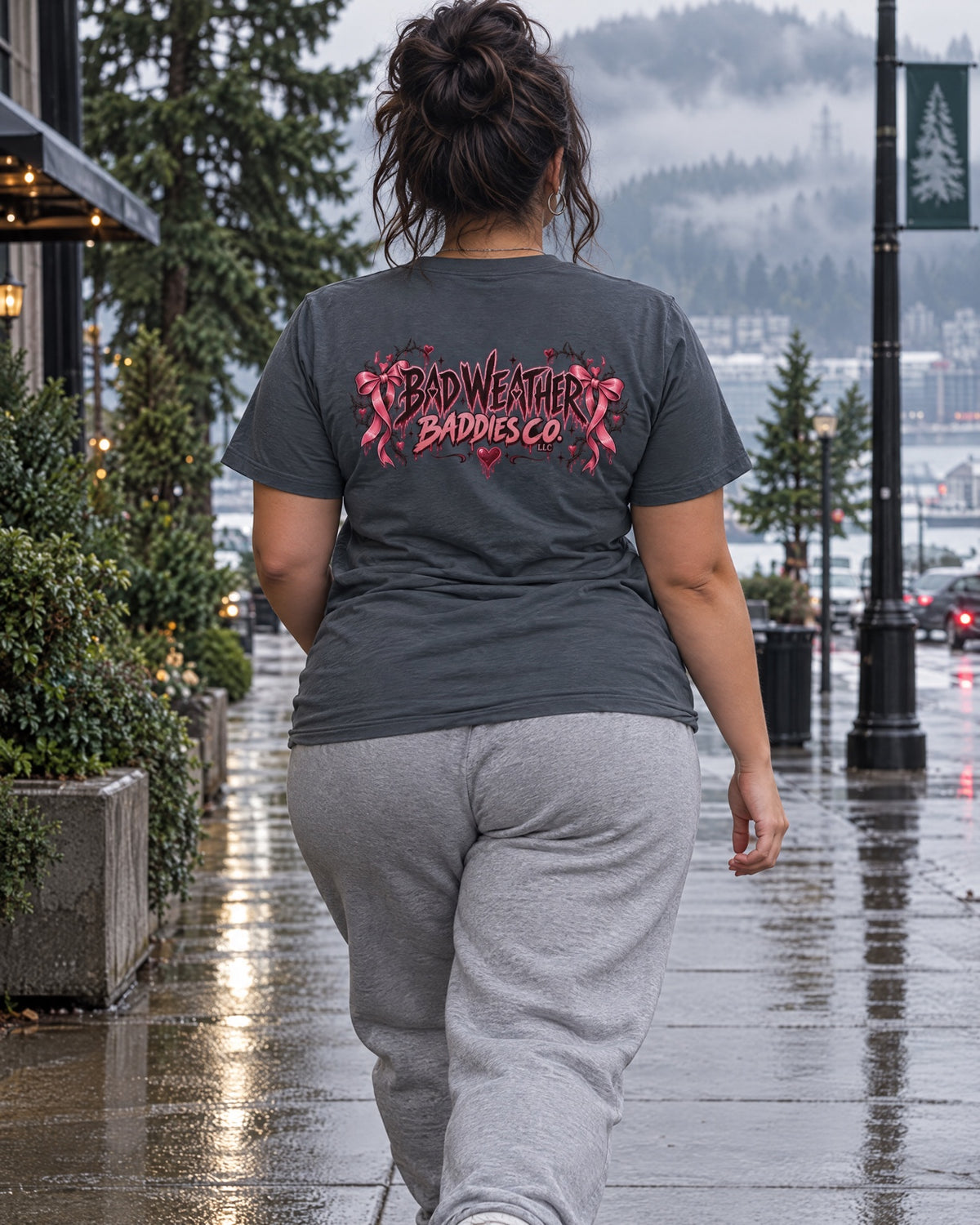 Bad Weather Baddies Co boyfriend tee back logo lifestyle mockup
