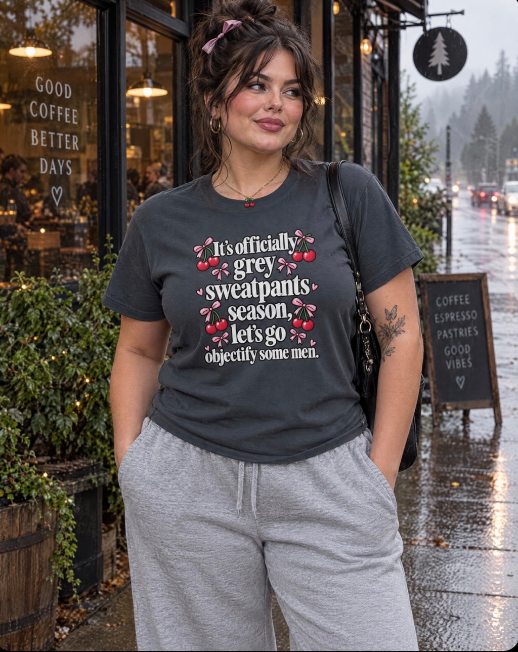 Grey Sweatpants Season boyfriend tee rainy PNW lifestyle mockup
