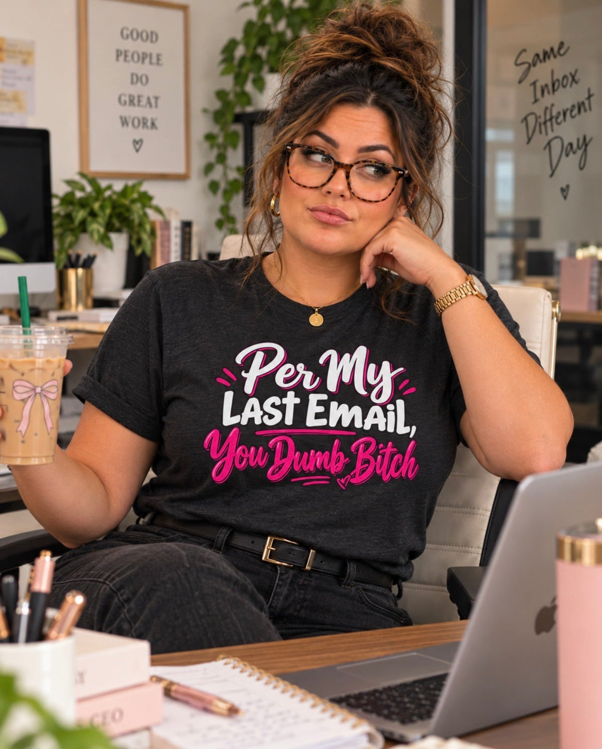 black tee office desk mockup