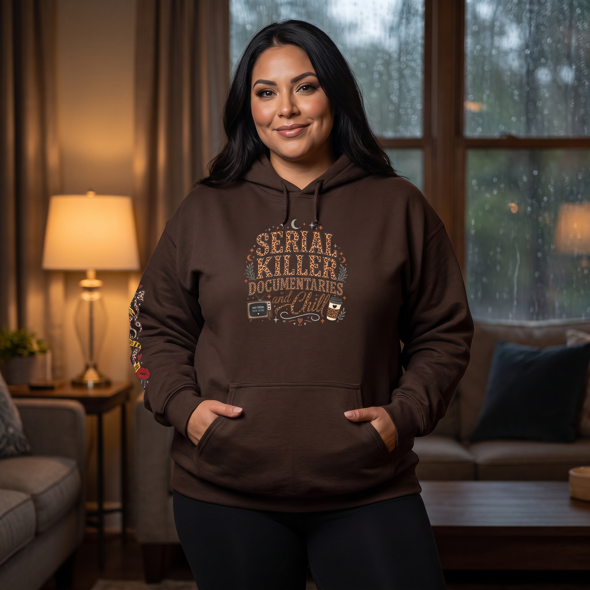 Serial Killer Documentaries and Chill leopard hoodie lifestyle mockup