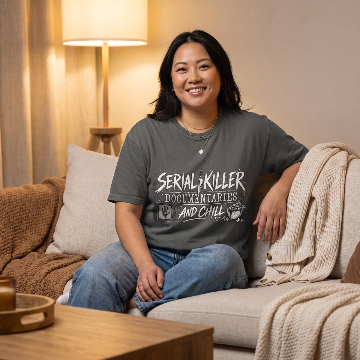 Serial Killer Documentaries and Chill Comfort Colors tee lifestyle mockup