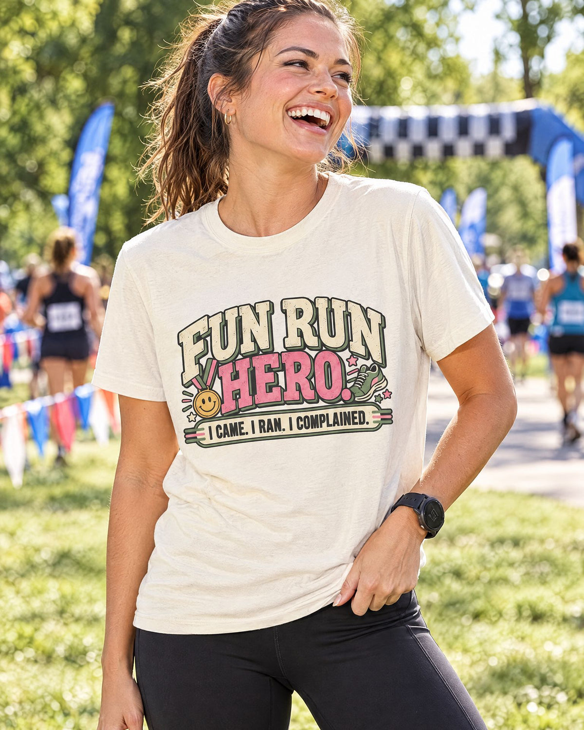 Lifestyle hero mockup for Fun Run Hero Shirt I Came I Ran I Complained Tee.